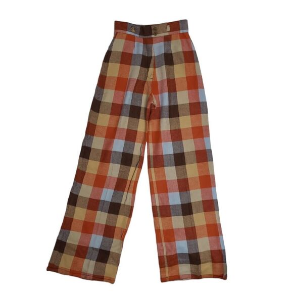 VINTAGE 60s plaid wool wide leg high waist fall trouser pants XS/S - Picture 1 of 11